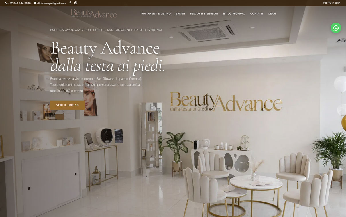 Realizzazione sito web per Beauty Advance: da Instagram a nuovi clienti